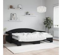 QJBSAVVA Lit de jour, extensible, 2 en 1, en velours, 2 en 1, avec 2 matelas, 222 x 172,5 x 75 cm, peu encombrant, en bois massif et métal, confortable, pour salon, chambre à coucher - Noir