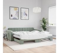 QJBSAVVA Lit de jour, extensible, 2 en 1, en velours, gris clair, avec 2 matelas, 100 x 200 cm, cadre en bois massif, peu encombrant, pour salon, chambre à coucher et chambre d'amis