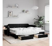 QJBSAVVA Lit de jour, extensible, 223 x 110 cm, 2 en 1, avec espace de rangement, tiroirs, structure en bois et métal, design moderne, pour salon, chambre à coucher et chambre d'adolescent - Noir