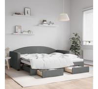 QJBSAVVA Lit de jour extensible 90 x 190 cm, gris foncé, canapé-lit 2 en 1 avec tiroirs, housse en tissu 100 % polyester, 213 x 100/192,5 x 75 cm, massif robuste, pour salon et chambre d'adolescent