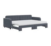 QJBSAVVA Lit de jour extensible avec 2 matelas - Gris foncé - 80 x 200 cm - Canapé-lit 2 en 1 en velours - Lit gigogne design - Lit capitonné avec sommier à lattes pour salon et chambre d'amis