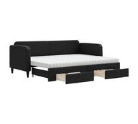 QJBSAVVA Lit de jour extensible avec matelas et tiroirs 80 x 200 cm - Canapé-lit multifonction en tissu noir - Lit gigogne avec espace de rangement pour salon et chambre d'amis