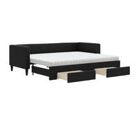 QJBSAVVA Lit de jour extensible avec matelas et tiroirs, canapé-lit 2 en 1 avec coffre de lit, lit fonctionnel 80 x 200 cm, lit rembourré avec 2 matelas en mousse, noir