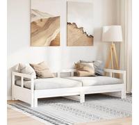 QJBSAVVA Lit de jour, extensible, en pin massif, blanc, 207,5 x 164 x 56 cm, avec sommier à lattes, pour invités, canapé-lit, chambre d'adolescent, salon