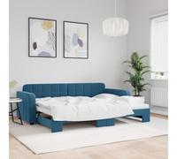 QJBSAVVA Lit de jour extensible, en velours, bleu, 223 x 91 x 71 cm, 2 en 1, avec coffre à roulettes, cadre en métal massif robuste, pour salon, chambre d'amis, chambre d'adolescent