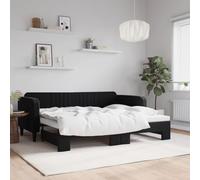 QJBSAVVA Lit de jour, extensible, en velours, noir, 223 x 100 x 75 cm, 2 en 1, 90 x 200 cm, lit double, chambre d'adolescent, design moderne, robuste, pour salon, chambre à coucher, bureau