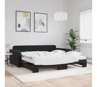 QJBSAVVA Lit de jour, extensible, en velours, noir, 223 x 110 x 71 cm, 2 en 1, avec 2 matelas, 100 x 200 cm, peu encombrant, pour salon, chambre d'amis, chambre d'adolescent