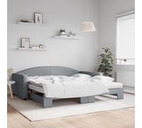 QJBSAVVA Lit de jour, extensible, gris clair, 100 x 200 cm, avec 2 matelas en mousse, canapé-lit 2 en 1, en tissu, métal et bois, 223 x 110 x 75 cm, design moderne, pour salon et chambre d'amis