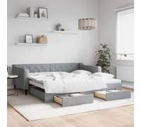 QJBSAVVA Lit de jour, extensible, gris clair, 100 x 200 cm, cadre en bois et métal, avec 2 tiroirs, moderne, 2 en 1, pour invités, salon, chambre d'adolescent, 223 x 110 x 67 cm, lit double peu
