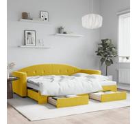 QJBSAVVA Lit de jour, extensible, jaune, 80 x 200 cm, en velours, 2 en 1, avec 2 tiroirs, 222 x 90 x 75 cm, peu encombrant, pour salon, chambre d'adolescent