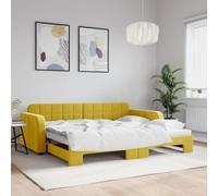 QJBSAVVA Lit de jour extensible, jaune, 90 x 200 cm, en velours, avec coffre à roulettes, 224 x 100 x 71 cm, design moderne, robuste et durable, utilisable comme canapé-lit ou lit d'invités pour salon