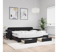 QJBSAVVA Lit de jour, extensible, noir, 90 x 200 cm, en velours, 2 en 1, avec tiroirs et 2 matelas, 224 x 100 x 71 cm, meuble moderne pour salon, chambre d'amis, chambre d'adolescent