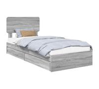 QJBSAVVA Lit de Rangement 90x200 cm Bois d'Ingénierie Gris Sonoma | Structure de lit gain de place avec tête de lit et sommier à lattes pour optimiser l'espace de votre chambre.