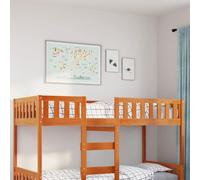 QJBSAVVA Lit d'enfant 90 x 200 cm en pin massif marron ciré avec sommier à lattes, grille de sécurité, chambre d'adolescent, lit simple, cadre de lit robuste, pour petits et grands aventuriers