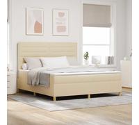 QJBSAVVA Lit Deux Places Super King 180x200 cm en Tissu crème avec sommier à Lattes et Matelas Ressorts ensachés, tête de lit Ajustable, Design Moderne pour Chambre Adulte