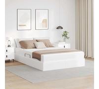 QJBSAVVA Lit double 140 x 190 cm avec matelas en cuir synthétique blanc - Cadre en métal - Lift latéral - Espace de rangement - Chambre d'adolescent - Chambre d'amis - Pour chambre moderne