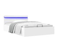 QJBSAVVA Lit double 140 x 200 cm avec tiroir de lit et LED, cuir synthétique, vérin à gaz, sommier à lattes, moderne, espace de rangement