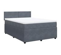 QJBSAVVA Lit Double 140x190 cm avec Matelas et Surmatelas Velours Gris | Lit sommier avec tête de lit pour chambre à coucher, matelas à ressorts ensachés et surmatelas en mousse inclus.