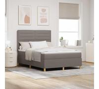 QJBSAVVA Lit Double 140x190 cm Taupe en Tissu avec Matelas à Ressorts, têtière réglable, Cadre en Bois Massif et Bois d'ingénierie pour Chambre Adulte ou ado