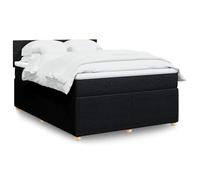 QJBSAVVA Lit Double 160x200 cm avec Sommier à Lattes et Matelas à Ressorts Ensachés, Cadre en Tissu Polyester Noir, Surmatelas Amovible Lavable, Conception Moderne pour Chambre Adulte
