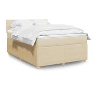 QJBSAVVA Lit Double 160x200 cm avec sommier à Lattes, Matelas Ressorts ensachés et surmatelas Mousse 5 cm, Tissu crème, Design Moderne pour Chambre Adulte et Suite parentale