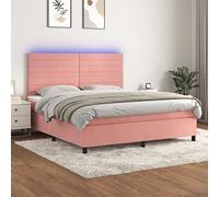 QJBSAVVA Lit Double 180x200 cm Rose Velours avec tête de lit réglable, Matelas Ressorts ensachés, Bandes LED colorées, sommier tapissier capitonné Robuste pour Adulte Chambre