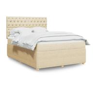 QJBSAVVA Lit Double Adulte 160x200 cm avec sommier à Lattes tête de lit réglable en crème Tissu Polyester Matelas Ressorts ensachés surmatelas Inclus pour Chambre à Coucher Moderne