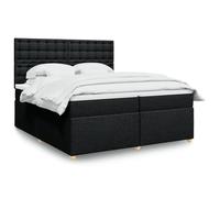 QJBSAVVA Lit Double avec Matelas 200x200 cm Noir, Cadre Tissu Polyester, sommier Lattes, LED Personnalisables, tête de lit réglable, Design Moderne pour Adultes et Chambre contemporaine
