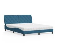 QJBSAVVA Lit double bleu 160 x 200 cm avec matelas à trois couches H2/H3, aspect velours, design vagues, bois de pin massif, cadre de lit moderne pour chambre à coucher et chambre d'amis