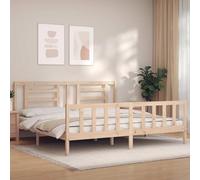 QJBSAVVA Lit double en bois de pin massif 200 x 200 cm avec tête de lit et pied de lit au design classique 205,5 x 205,5 x 100 cm, robuste et durable, pour chambre d'adolescent et chambre d'amis