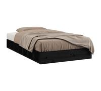 QJBSAVVA Lit double en bois massif de pin - 135 x 190 cm - Lit futon solide ou cadre de lit pour chambre à coucher - Cadre de lit bas en bois peu encombrant - Noir
