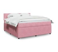 QJBSAVVA Lit Double en Velours Rose 180x200 cm avec sommier à Lattes, Matelas à Ressorts ensachés et surmatelas 5 cm, Cadre capitonné Moderne pour Adultes et Ados, Chambre ou Suite parentale