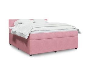 QJBSAVVA Lit Double en Velours Rose 180x200 cm avec sommier à Lattes, Matelas à Ressorts ensachés et surmatelas 5 cm, Cadre capitonné Moderne pour Adultes et Ados, Chambre ou Suite parentale