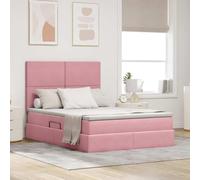 QJBSAVVA Lit double rose 140 x 200 cm avec LED, aspect velours, espace de rangement via hydraulique, cadre en métal, kit complet avec matelas, cadre de lit moderne pour chambre à coucher et chambre