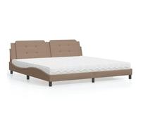 QJBSAVVA Lit double Zadar 200 x 200 cm en cuir synthétique cappuccino, avec matelas H2/H3, structure en bois de pin