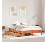 QJBSAVVA Lit en bois de pin massif 120 x 190 cm avec 2 tiroirs marron cire, sommier à lattes, lit complet pour adolescent, chambre à coucher, chambre d'enfant, chambre d'amis