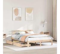 QJBSAVVA Lit en bois de pin massif 120 x 190 cm avec 2 tiroirs, sommier à lattes, tête de lit, lit simple, pour chambre d'enfant, chambre d'adolescent, chambre à coucher