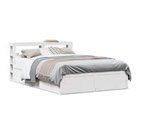 QJBSAVVA Lit en bois de pin massif, 120 x 190 cm, blanc, avec tête de lit, pour chambre d'adolescent et d'ami, 215,5 x 126,5 x 82 cm, lit simple moderne avec sommier à lattes pour un sommeil