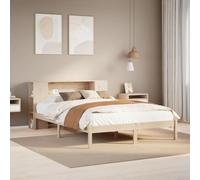 QJBSAVVA Lit en bois de pin massif 140 x 190 cm avec bibliothèque intégrée comme tête de lit 219,5 x 146 x 82 cm - Grand espace de rangement sans matelas - Lit d'adolescent peu encombrant pour chambre