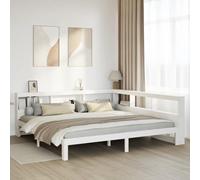 QJBSAVVA Lit en bois de pin massif, 180 x 200 cm, blanc, avec bibliothèque, tête de lit, sommier à lattes, espace de rangement, peu encombrant, pour chambre à coucher, chambre d'adolescent