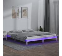 QJBSAVVA Lit en bois de pin massif blanc 140 x 190 cm avec éclairage LED RVB - Cadre de lit moderne pour adolescent - Lit simple pour chambre à coucher, chambre d'amis