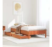 QJBSAVVA Lit en bois de pin massif marron cire, 195,5 x 80,5 x 36,5 cm, avec 2 tiroirs, espace de rangement sans matelas, pour chambre d'amis, chambre d'adolescent et idées d'aménagement