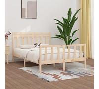 QJBSAVVA Lit en bois de pin massif non traité, 160 x 200 cm, cadre de lit rustique avec sommier à lattes, lit double classique, pour chambre d'adolescent et chambre d'amis, 205,5 x 166 x 100 cm