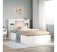 QJBSAVVA Lit en bois massif 135 x 190 cm en pin blanc avec espace de rangement, tête de lit, 219,5 x 141,5 x 110 cm, cadre double robuste, design moderne, pour chambre à coucher, chambre d'adolescent