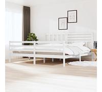 QJBSAVVA Lit en bois massif 180 x 200 cm - Blanc - Cadre de lit robuste avec tête de lit - Cadre double moderne pour chambre d'adolescent, chambre d'amis et suite parentale