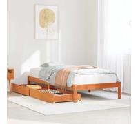 QJBSAVVA Lit en bois massif 90 x 190 cm marron cire, avec tiroirs, sommier à lattes, lit simple complet pour chambre à coucher, chambre d'enfant, chambre d'amis