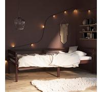 QJBSAVVA Lit en bois massif 90 x 200 cm - Marron foncé - Lit simple robuste - Pour chambre d'adolescent - Tête de lit de 65 cm - Sommier à lattes inclus - Design moderne pour chambre à coucher et