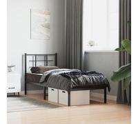 QJBSAVVA Lit en métal, 75 x 190 cm, noir, avec tête de lit et espace de rangement, lit d'invité/lit d'adolescent