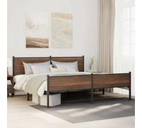 QJBSAVVA Lit en métal, marron, 200 x 200 cm, sans matelas, décor chêne, cadre de lit avec sommier à lattes, 207 x 206 x 91,5 cm, espace de rangement 26 cm sous le lit, design intemporel pour chambre à