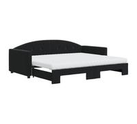 QJBSAVVA Lit Gigogne 2 en 1 avec 2 Matelas Velours Noir 90x190 cm | Canapé-lit convertible gain de place en velours noir pour salon ou chambre, livré avec sommier et deux matelas mousse.